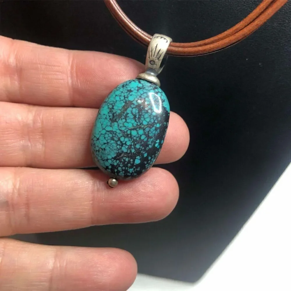 1309 Silpada Sterling 925 Adjustable Leather Necklace Turquoise Pendant N1357 - Picture 1 of 3